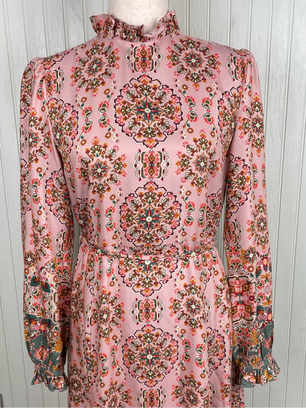 Boden Mariam Silk Blend Maxi Dress US Size 6 Old Rose Intricate Tapestry Pink - Picture 6 of 14
